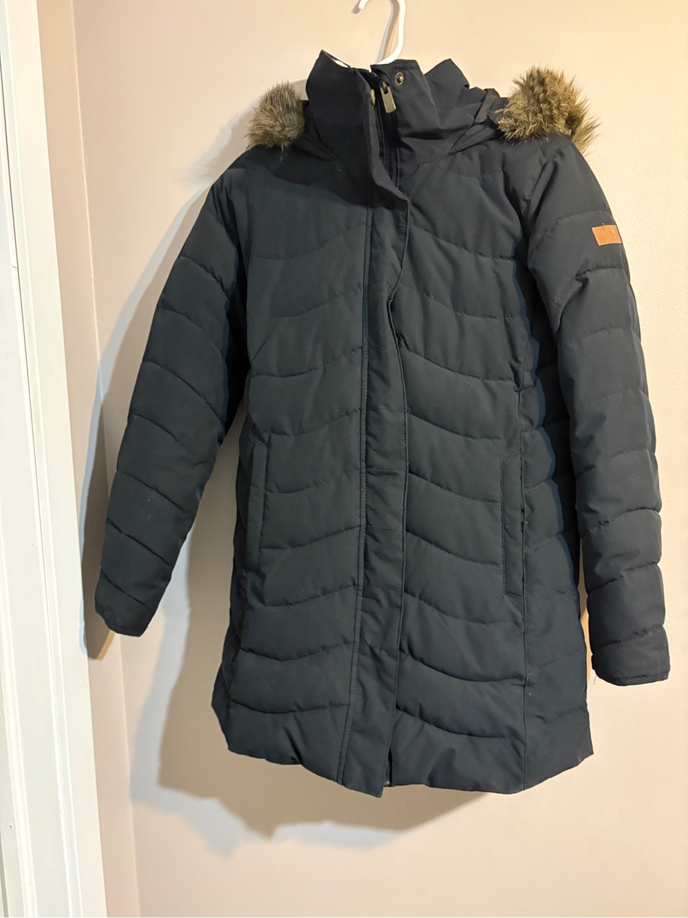 Roxy Girls XL Black Insulated Long Winter Parka Jacket Removable Faux Fur Hood